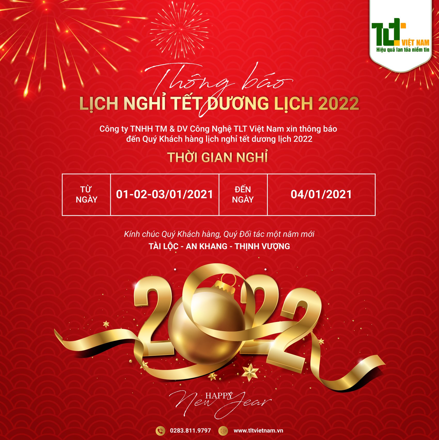 THÔNG BÁO NGHĨ TẾT DƯƠNG LỊCH NĂM 2022