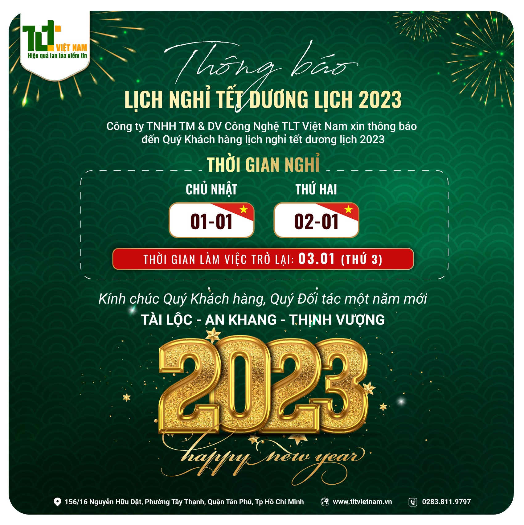 TLT THÔNG BÁO NGHỈ TẾT DƯƠNG LỊCH 2023